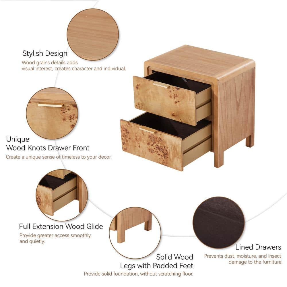 COZAYH Fully-Assembled Farmhouse Nightstand with Drawer, 2-Drawer Distressed Wood Retro Accent Bedside Table, Small Nightstand Organizer, Mid Century Modern End Table for Bedroom