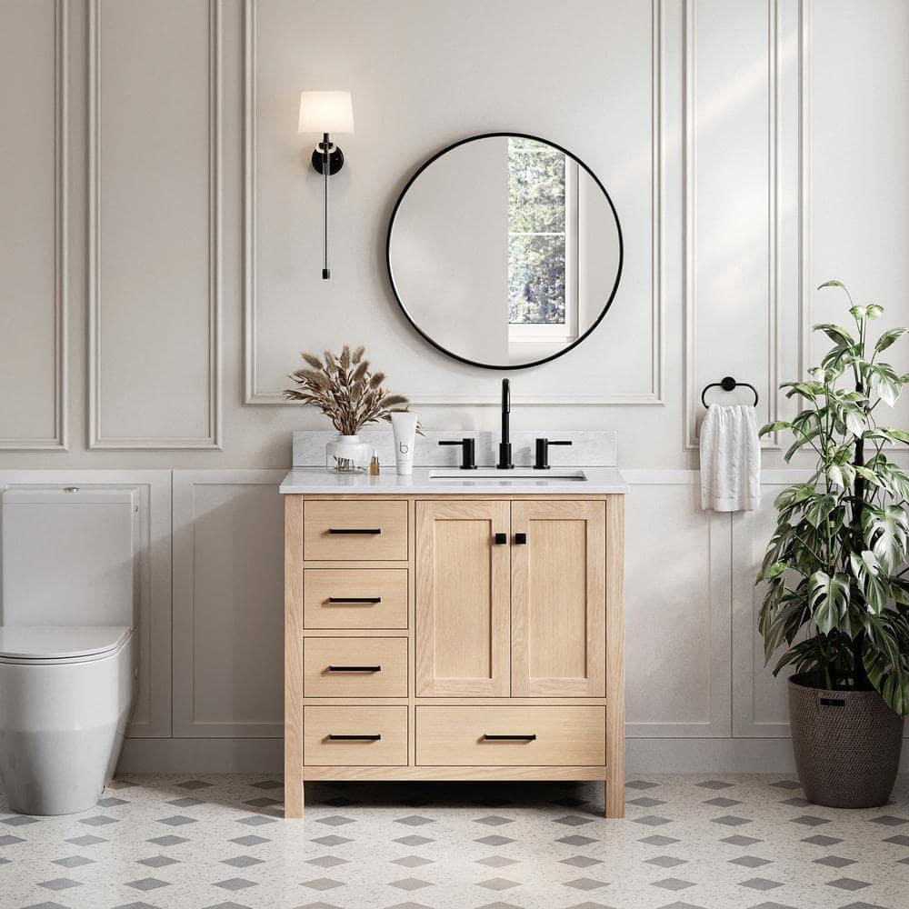 Hokku Designs Flynt 37'' Single Bathroom Vanity with Carrara Marble Top