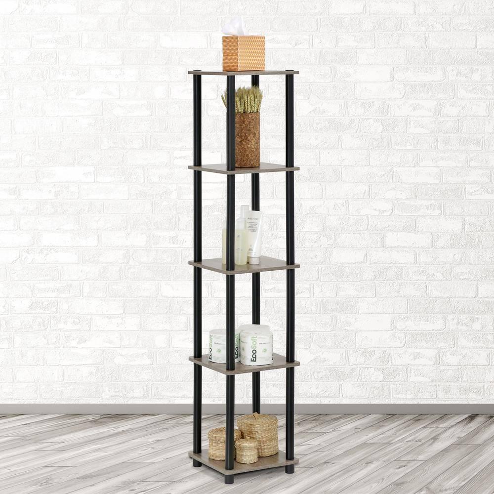 Furinno 5-Tier Corner Square Bookshelf Anti-Tipping Display Rack Shelf for Bathroom&Closet&Home Office&Living Room&Kitchen,French Oak/Black