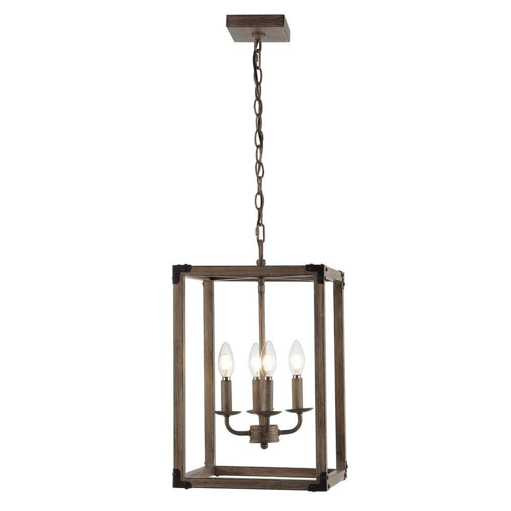Magnolia 12.13" 4-Light Adjustable Iron Rustic Farmhouse LED Pendant, Brown