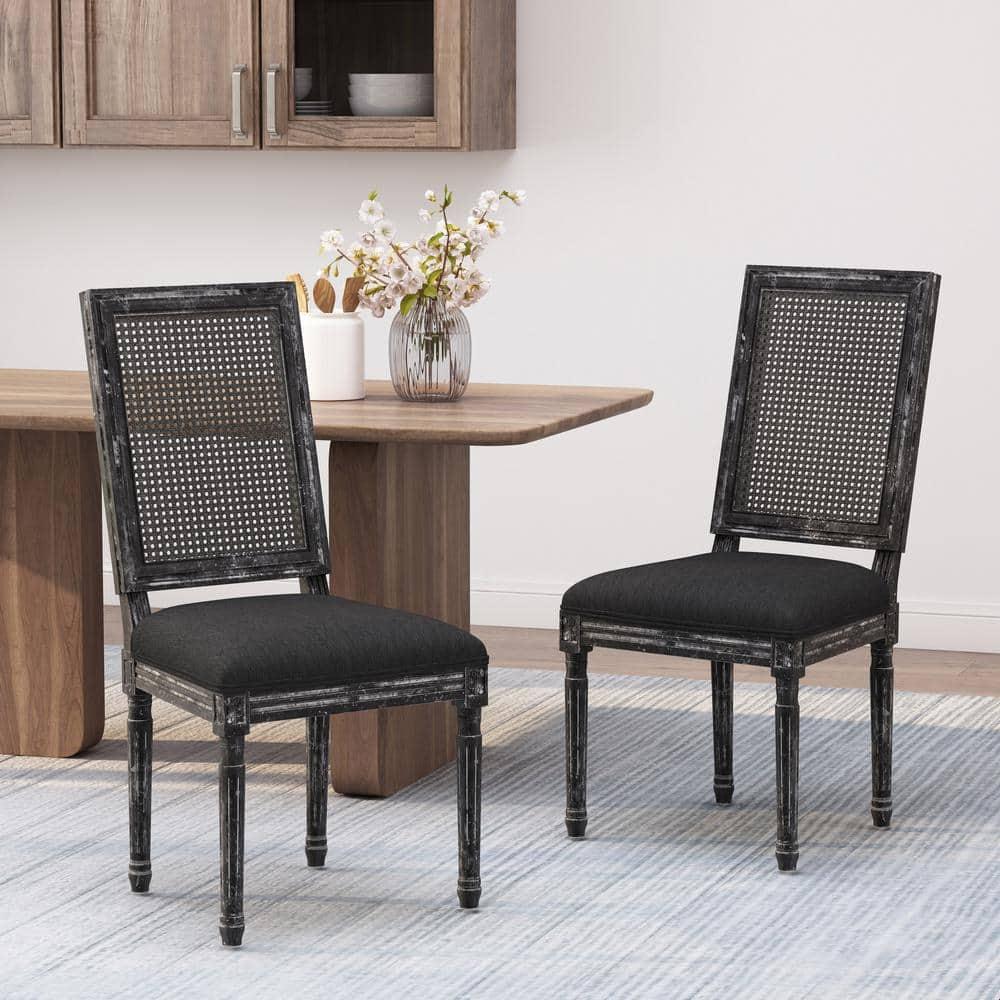 Noble House Beckstrom French Fabric Dining Chair, Set of 2, Black