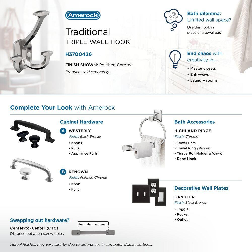Amerock Vicinity Traditional Triple Prong Polished Chrome Wall Hook