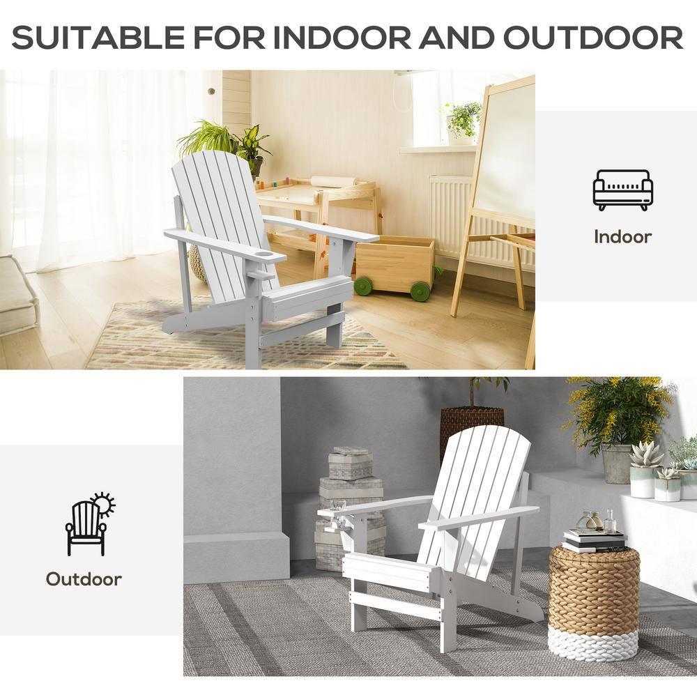 Outsunny Oversized Adirondack Chair, Outdoor Fire Pit and Porch Seating, Classic Log Lounge w/ Built-in Cupholder for Patio, Backyard, White