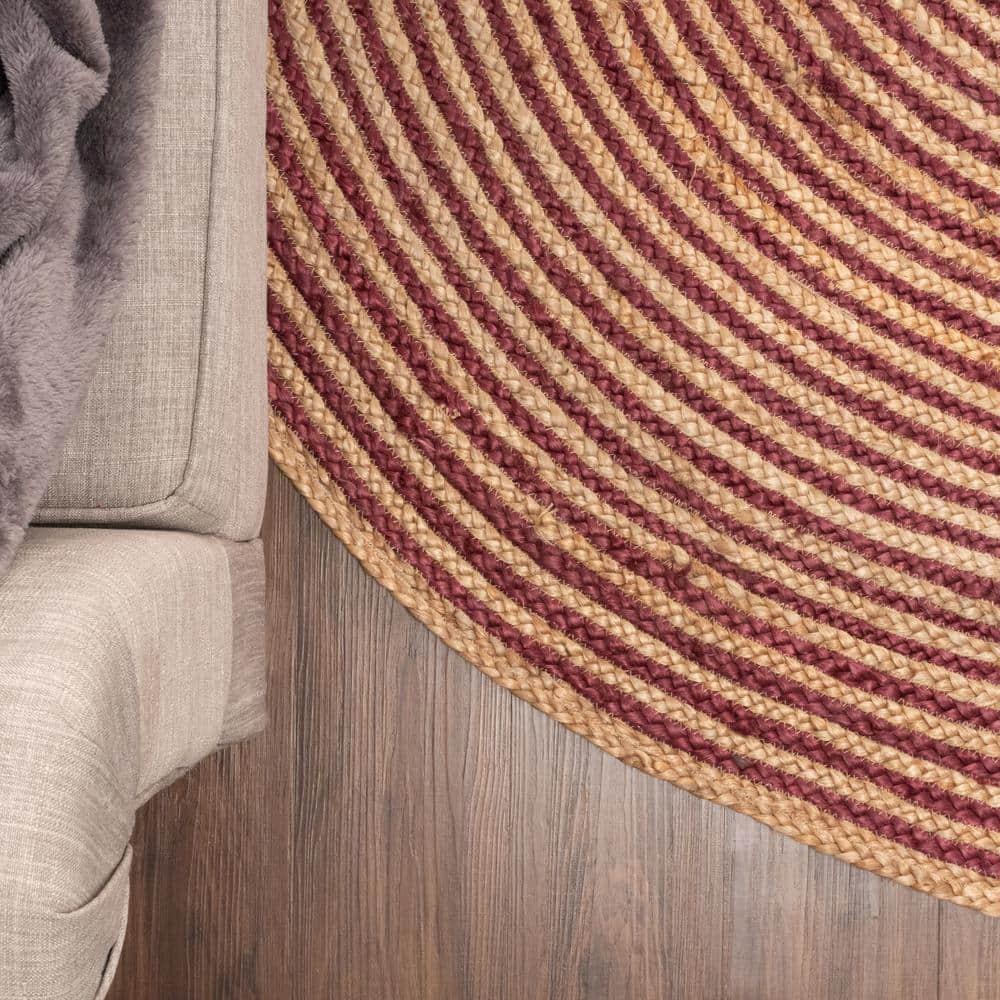Superior Braided Jute Handwoven Indoor Outdoor Area Rug, 8' Round, Burgundy