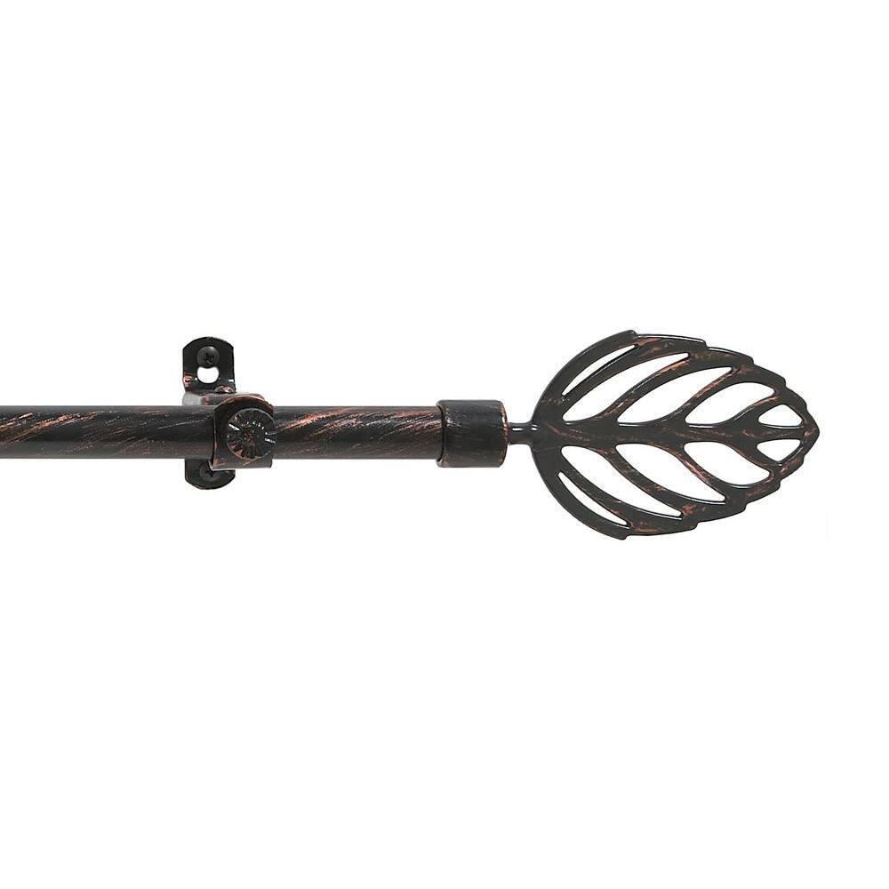 Achim Decorative Rods: Metallo Leaf Black Copper Curtain Rod with Metal Leaf Finials - Adjustable Size: 28" x 48"