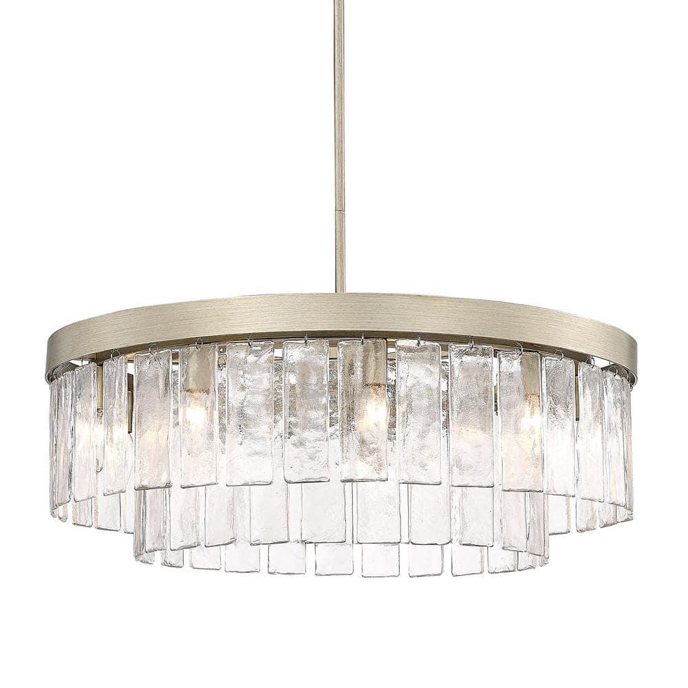 Golden Lighting Ciara 9-Light Chandelier in White Gold with Hammered Water Glass