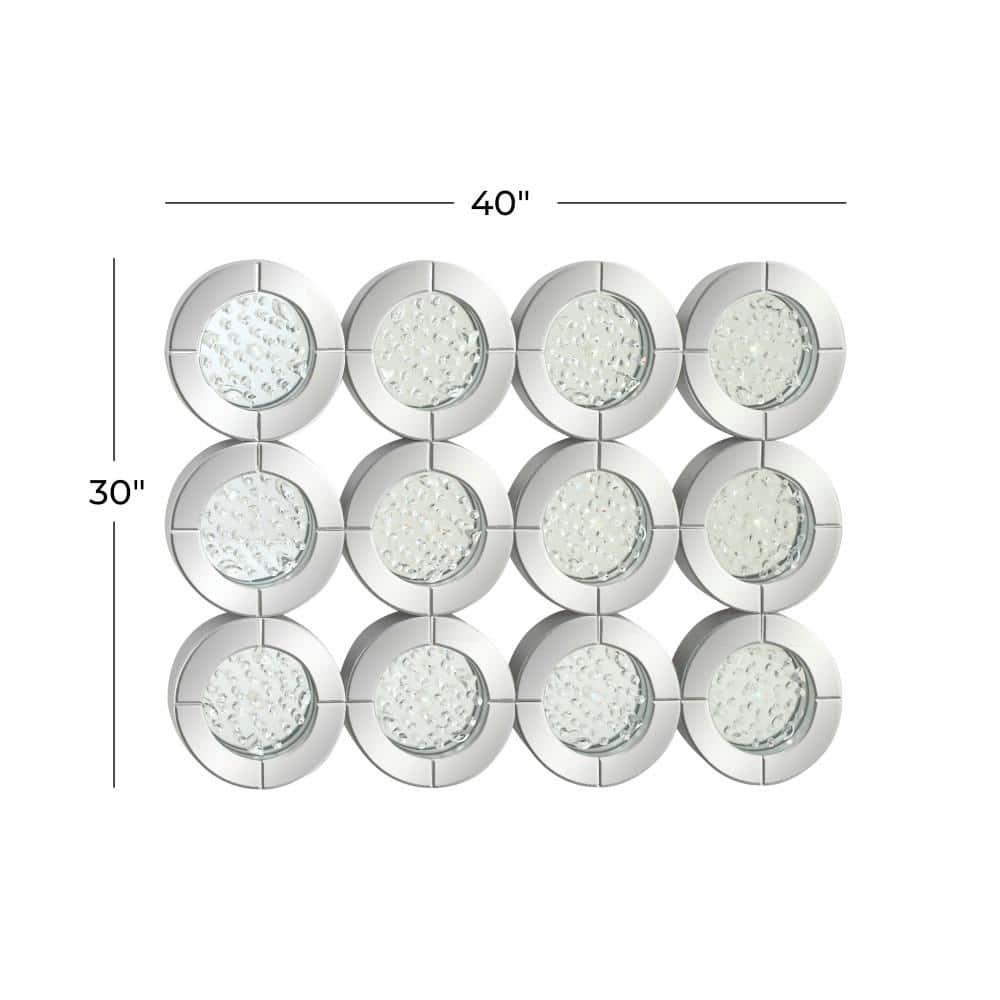 DecMode 39" x 29" Silver Wall Mirror with Floating Crystals