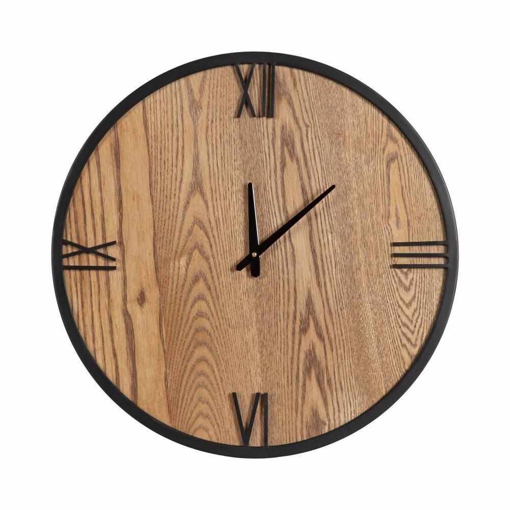 Kate and Laurel Pronte Modern Round Wood and Metal Wall Clock, 22 Inch Diameter, Rustic Brown and Black, Decorative Minimal Clock for Bedroom, Entryway, or Living Room Decor