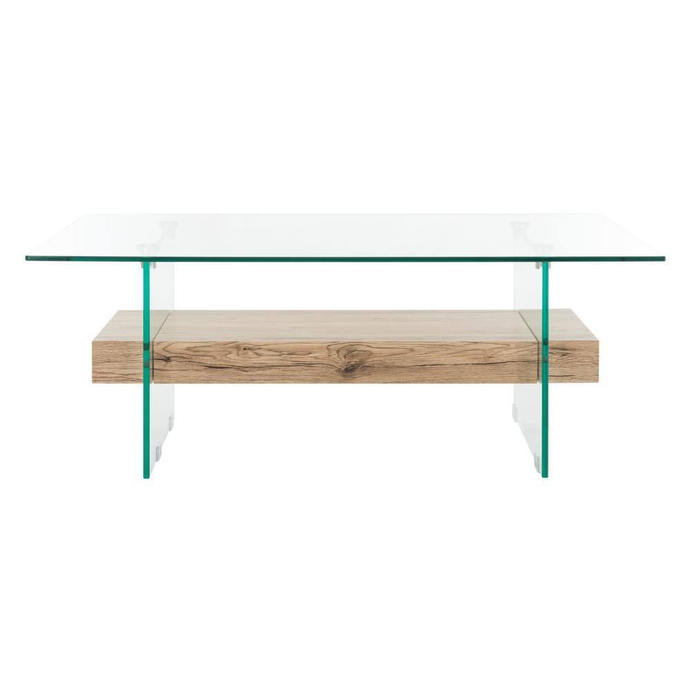 Kayley Coffee Table - Glass/Natural Wood Rack - Safavieh