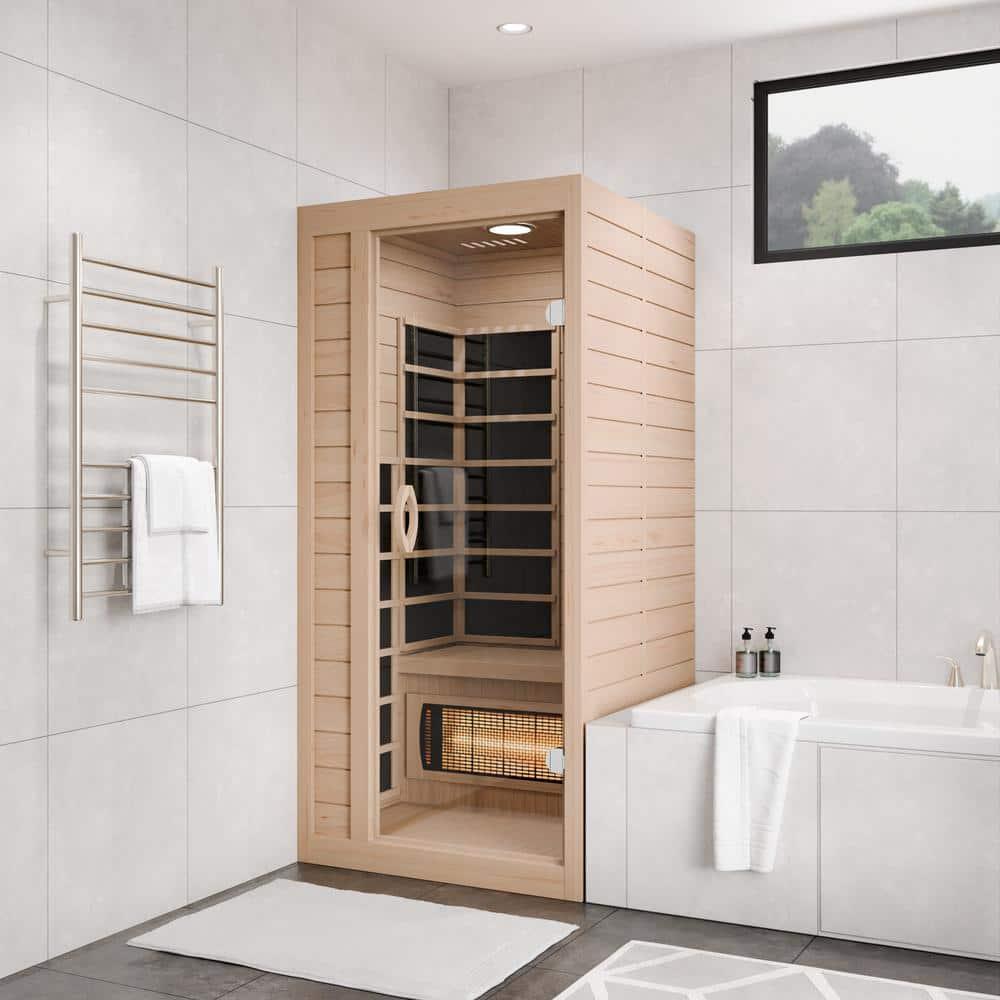 Steam Spa 1 Person Indoor Sauna Room: Hemlock Wooden Spa With Bluetooth Speaker, FM, And Touch Control Panel