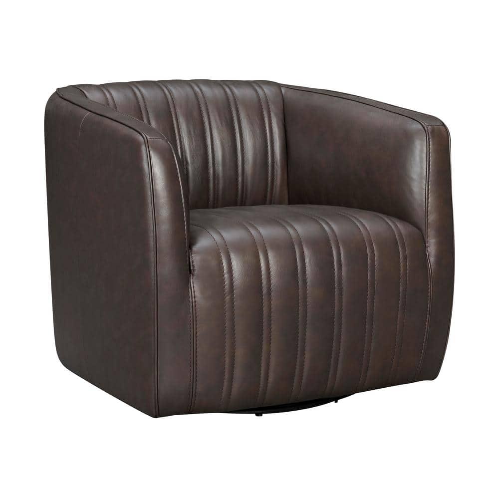 Armen Living Aries 17" Modern Leather Swivel Barrel Chair in Espresso