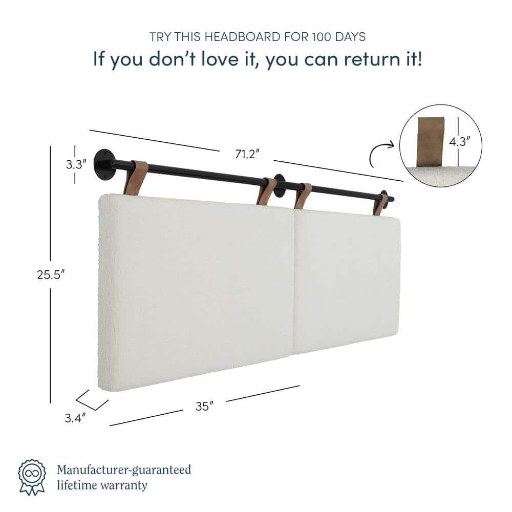 Nathan James King Upholstered Wall Mount Headboard Boucle: Elegant Dorm Room Accessory, Easy to Clean