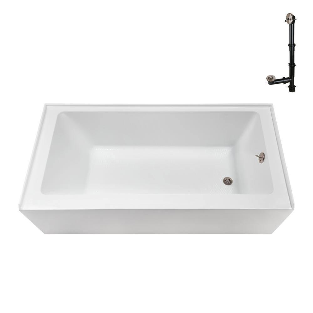 Streamline Bath Streamline 60 in. x 32 in. Acrylic Right-Hand Drain Alcove Bathtub in Glossy White With External Drain NAL-5580-BNK
