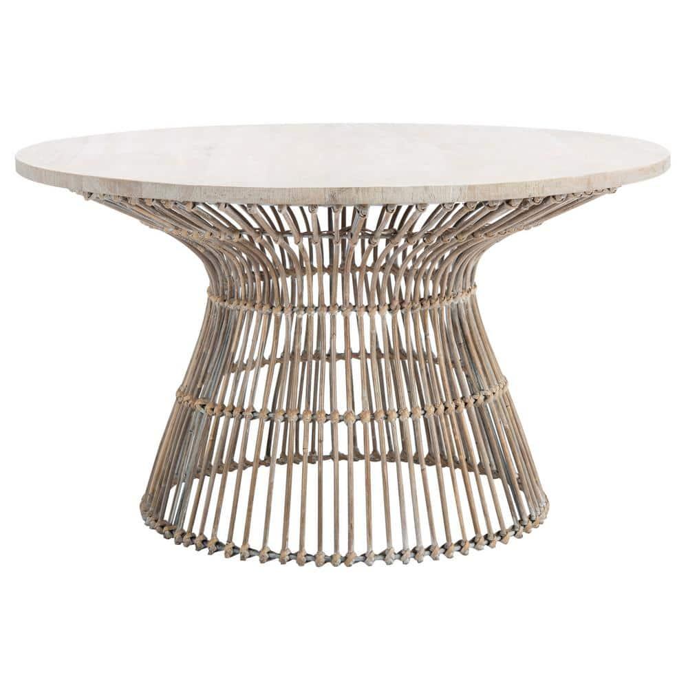 Whent Round Coffee Table - Grey White Wash/Black - Safavieh