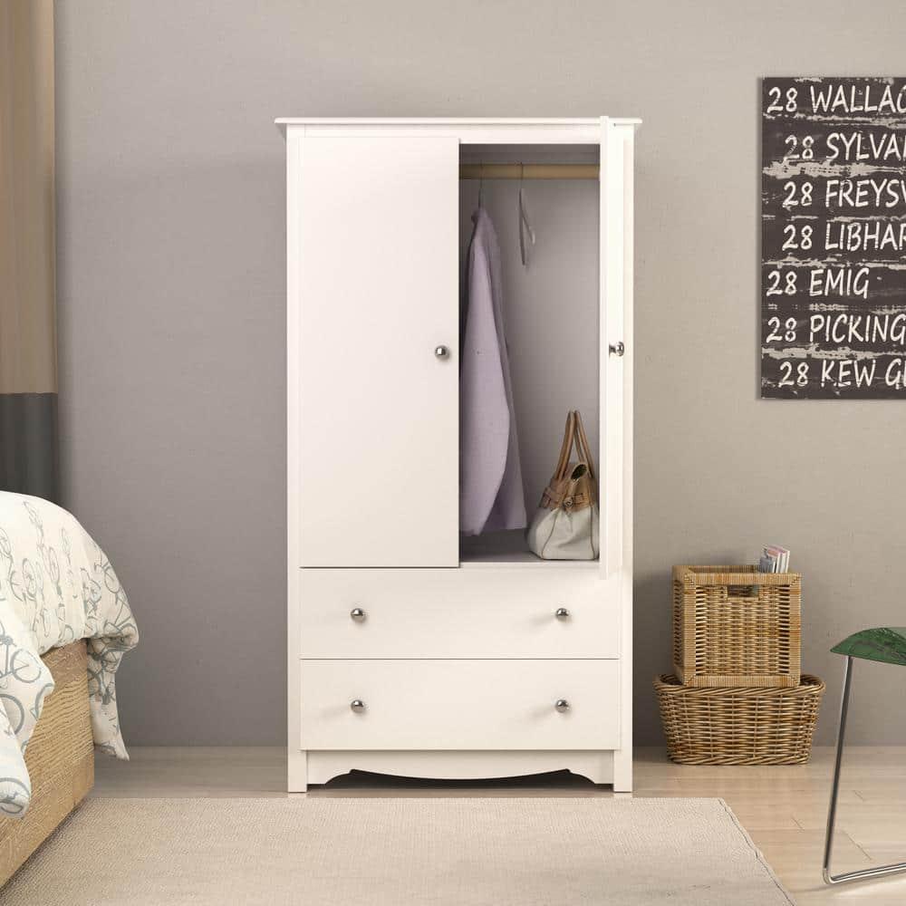 Prepac Monterey Armoire White: Transitional Style, Wood Composite, 2-Door Wardrobe for Hanging Clothes