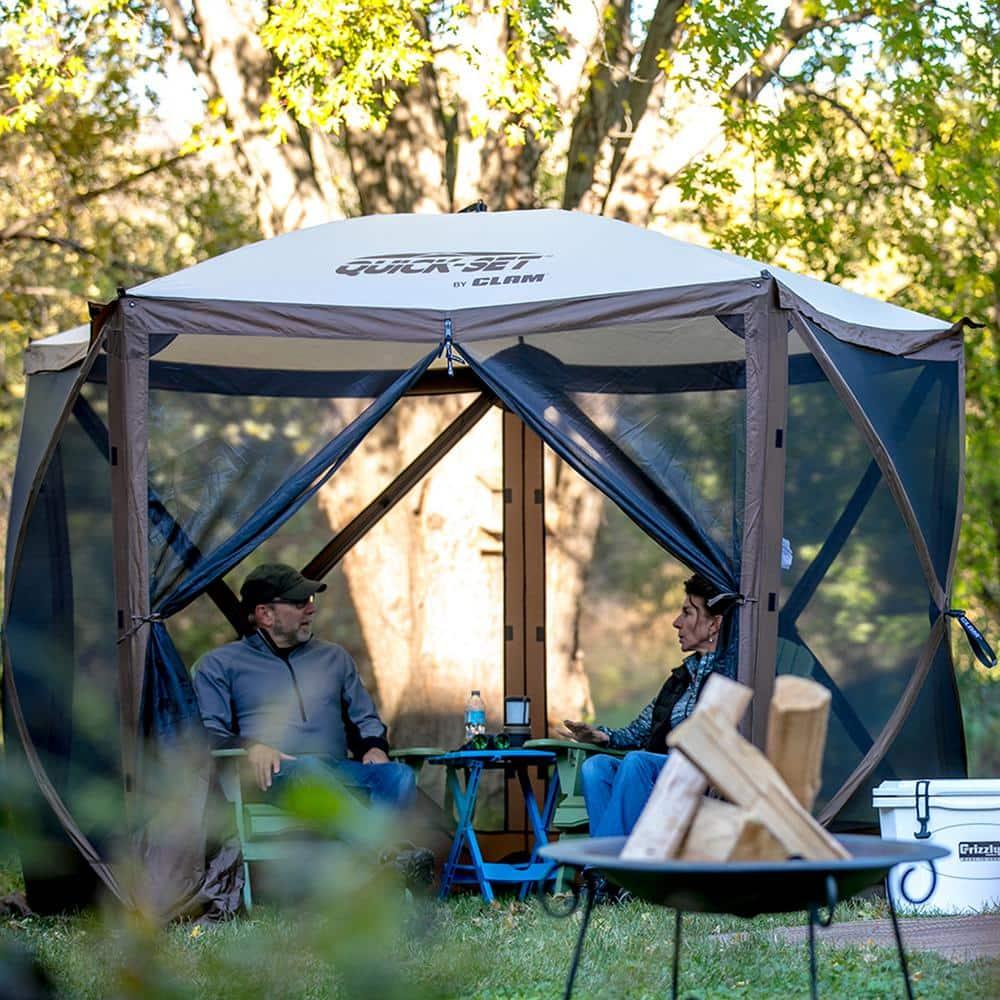 CLAM Quick-Set Venture 9 x 9 Foot Portable Pop-Up Outdoor Camping Gazebo Screen Tent 5 Sided Canopy Shelter with Ground Stakes and Carry Bag, Green