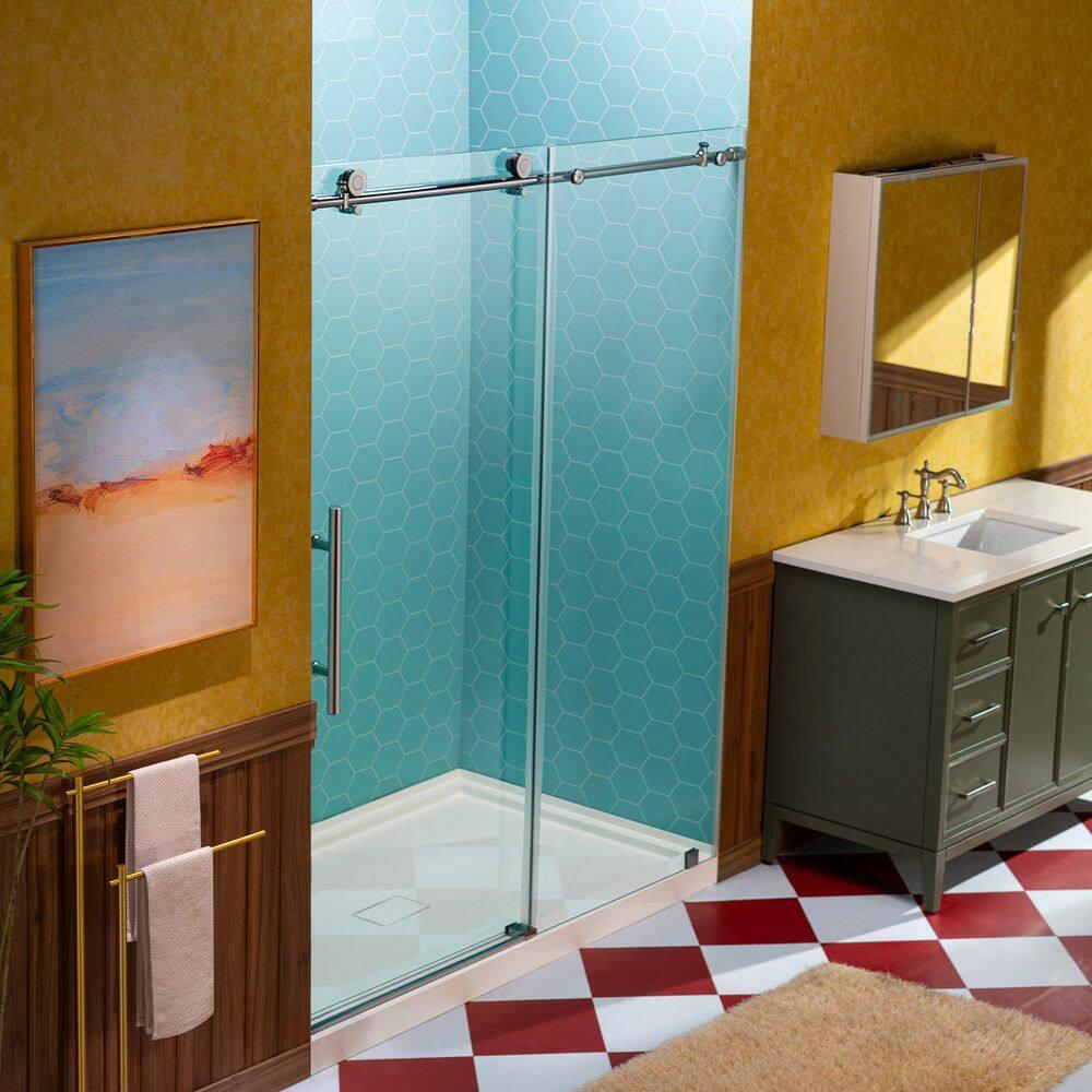 WoodBridge 44-48" W x 80" H Double Sliding Semi- Frameless Shower Door with 5/16"(8mm) Clear Tempered Glass SURFK-4880--CH