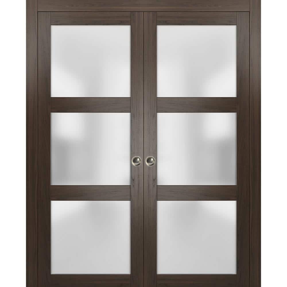 56 in. x 84 in. Chocolate Ash Solid Wood Double Pocket Door