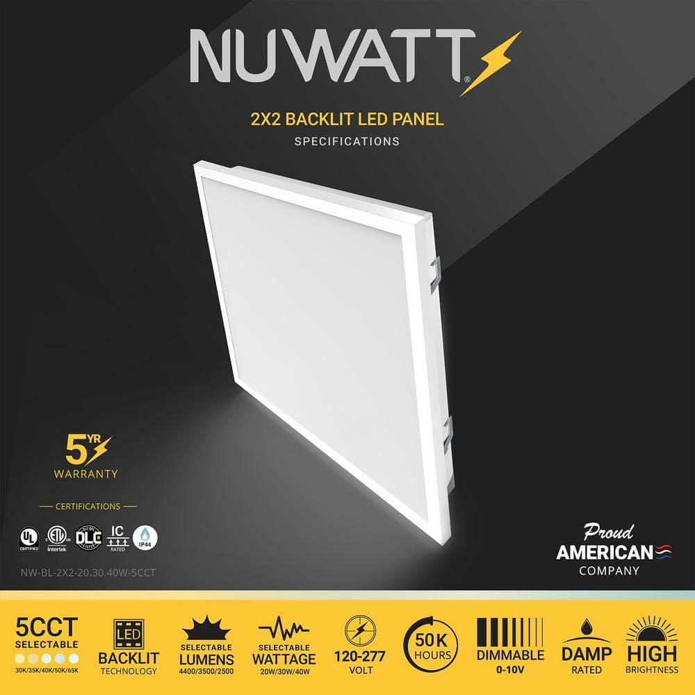 NUWATT NUWATT 4 Pack 1x4 LED Drop Ceiling Flat Panel Troffer Light, Wattage & Color Selectable 40W/30W/20W, CCT 3000K/3500K/4000K/5000K/6500K, 4400LM, 0-10V Dimmable Backlit Fixture, 120V-277V, ETL Listed