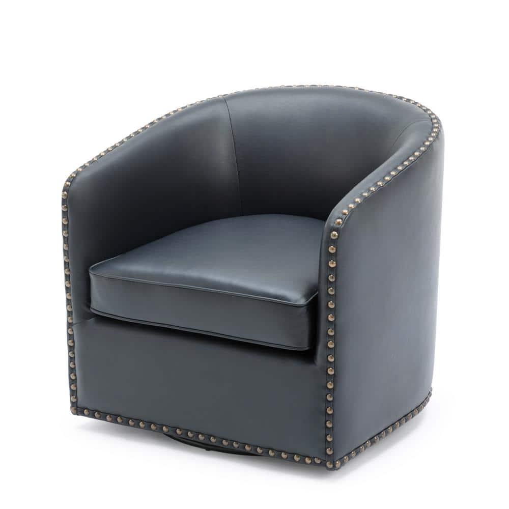 Comfort Pointe Tyler Swivel Arm Chair Midnight Blue: Upholstered, Nailhead Trim, Foam Filled, Wood Frame