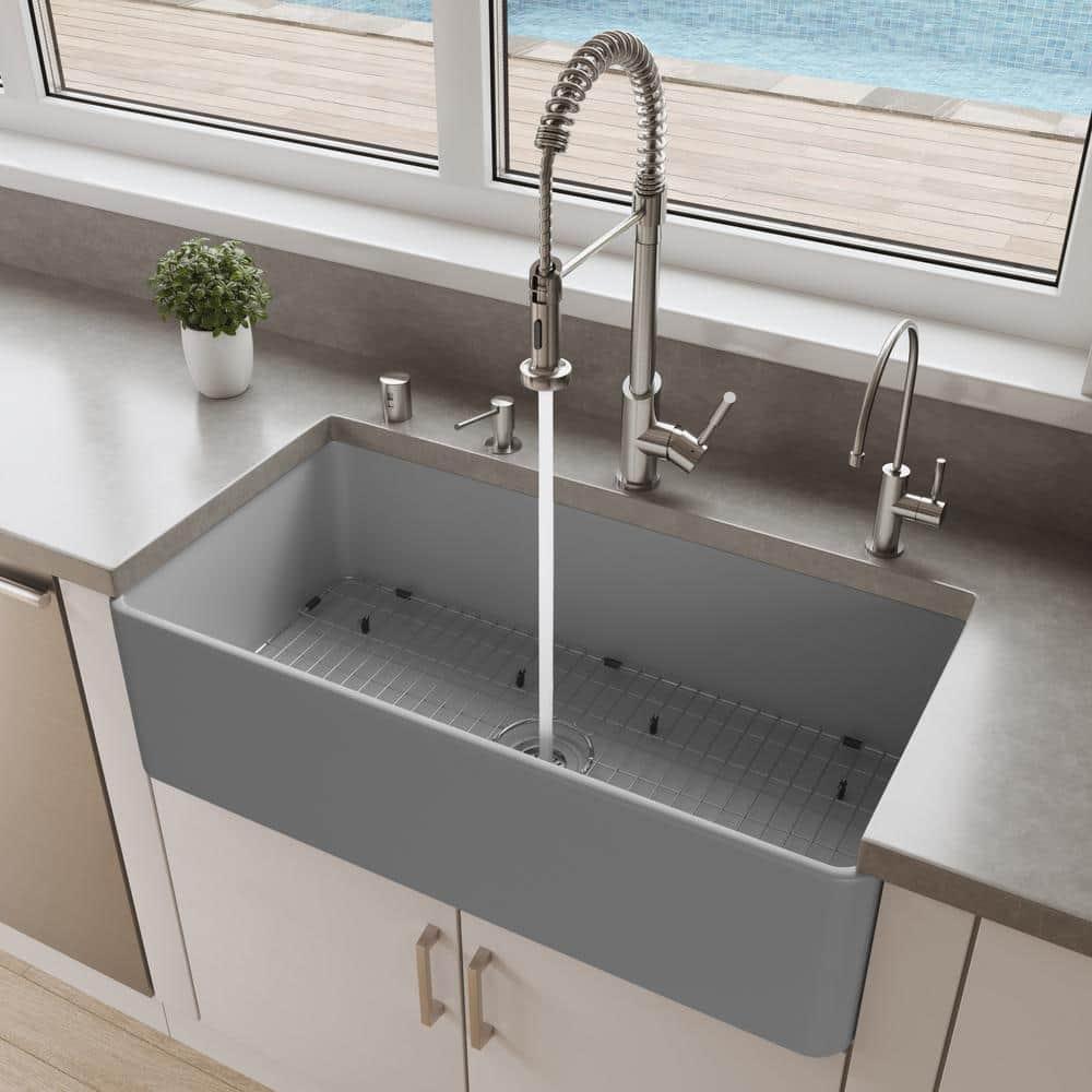 Alfi Brand 36'' L Farmhouse / Apron Single Bowl Fireclay Kitchen Sink ABF3618-GM
