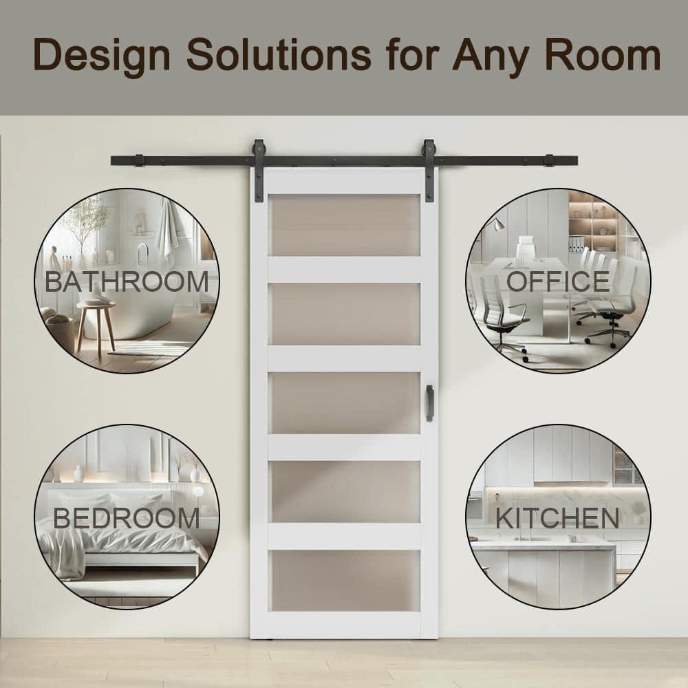 Calhome 5 Lite Tempered Frosted Glass Finished Composite Interior Sliding Barn Door with Hardware Kit