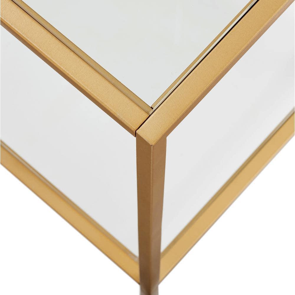 Evelyn&Zoe Winthrop Rectangular TV Stand with Glass Shelves for TV's up to 75", Brass