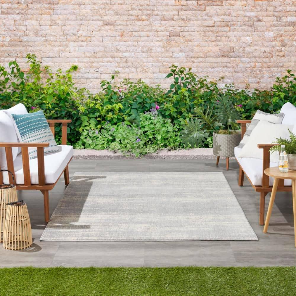 Nourison Essentials Abstract Low Pile Indoor Outdoor Area Rug 4' x 6' Grey/Beige