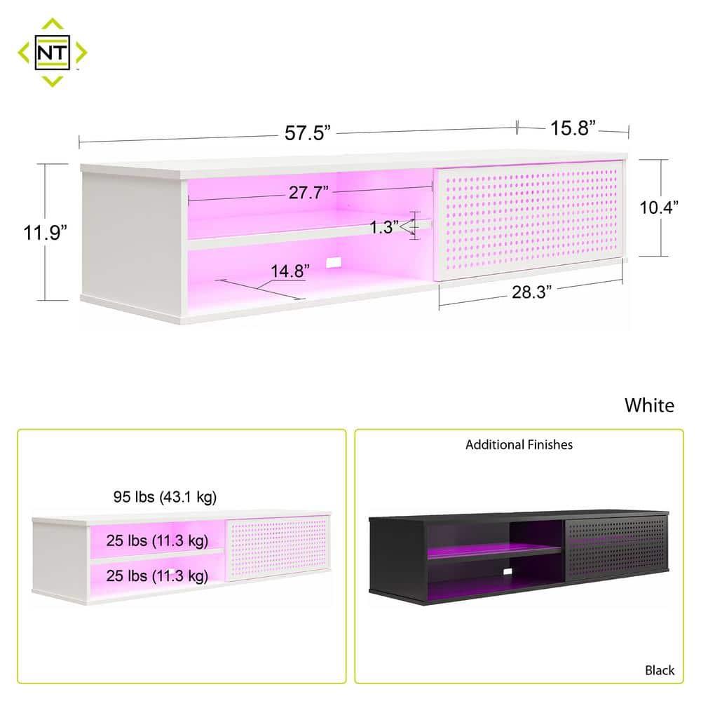Glitch Floating TV Stand for TVs up to 60" Black - NTENSE: Modern Media Console, MDF Construction