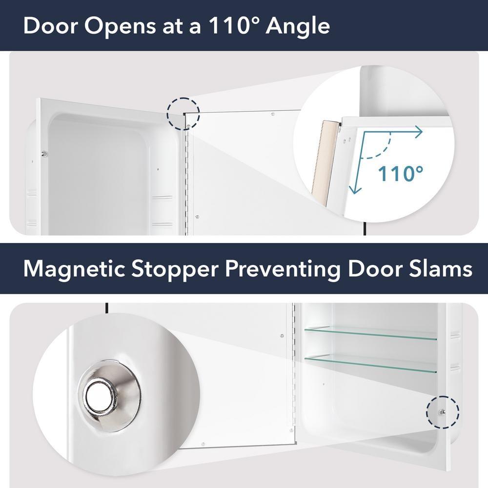 Head West Recessed Medicine Cabinet with Mirror - Brushed Nickel & Chrome Framed Beveled Edge Stainless Steel Bathroom Mirror with Storage - 16" x 26"