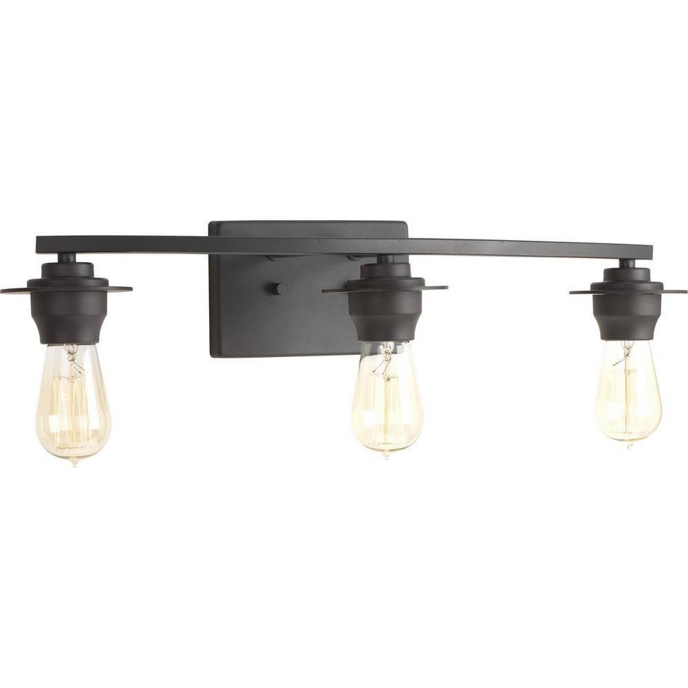 Progress Lighting Debut 3-Light Bath Vanity Fixture, Steel, Graphite, Clear Seeded Glass