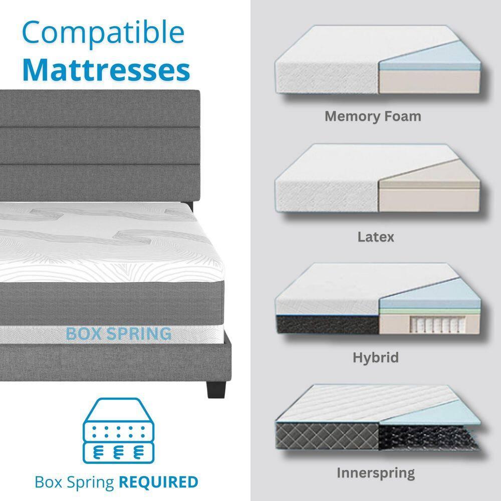 Boyd Sleep Ravenna Upholstered Linen Tri-Panel Channel Adjustable Height Headboard Platform Bed Frame