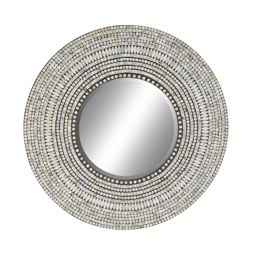 Olivia & May Wood Handmade Mosaic Wall Mirror Silver : Nautical Coastal Decor, 31.5" Round, No Assembly Required
