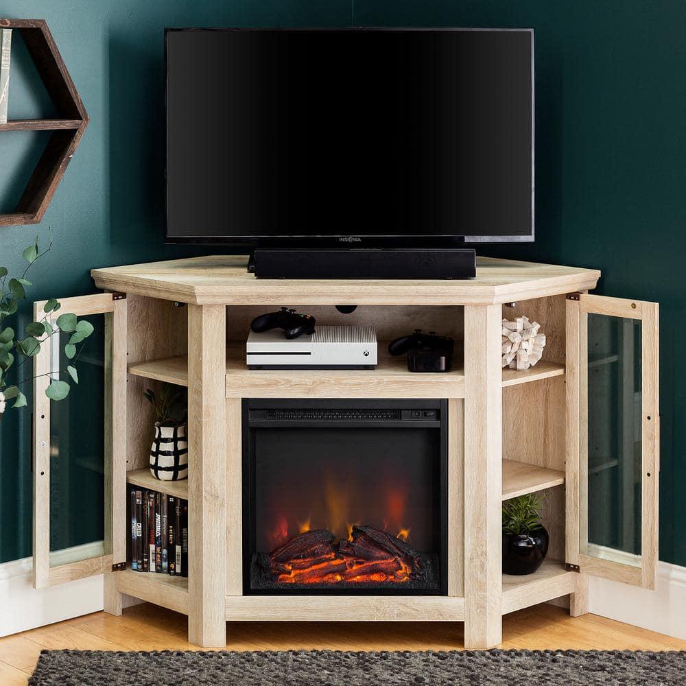 Elegant White Oak 48" Corner Media TV Stand with Electric Fireplace
