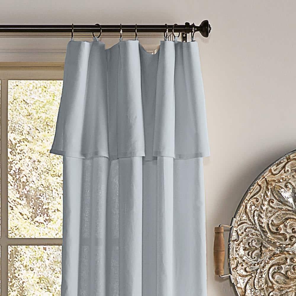 Mercantile Drop Cloth Light Filtering Ring Top Tab Farmhouse Curtain Panel with Valance Wave Blue 84 Inches