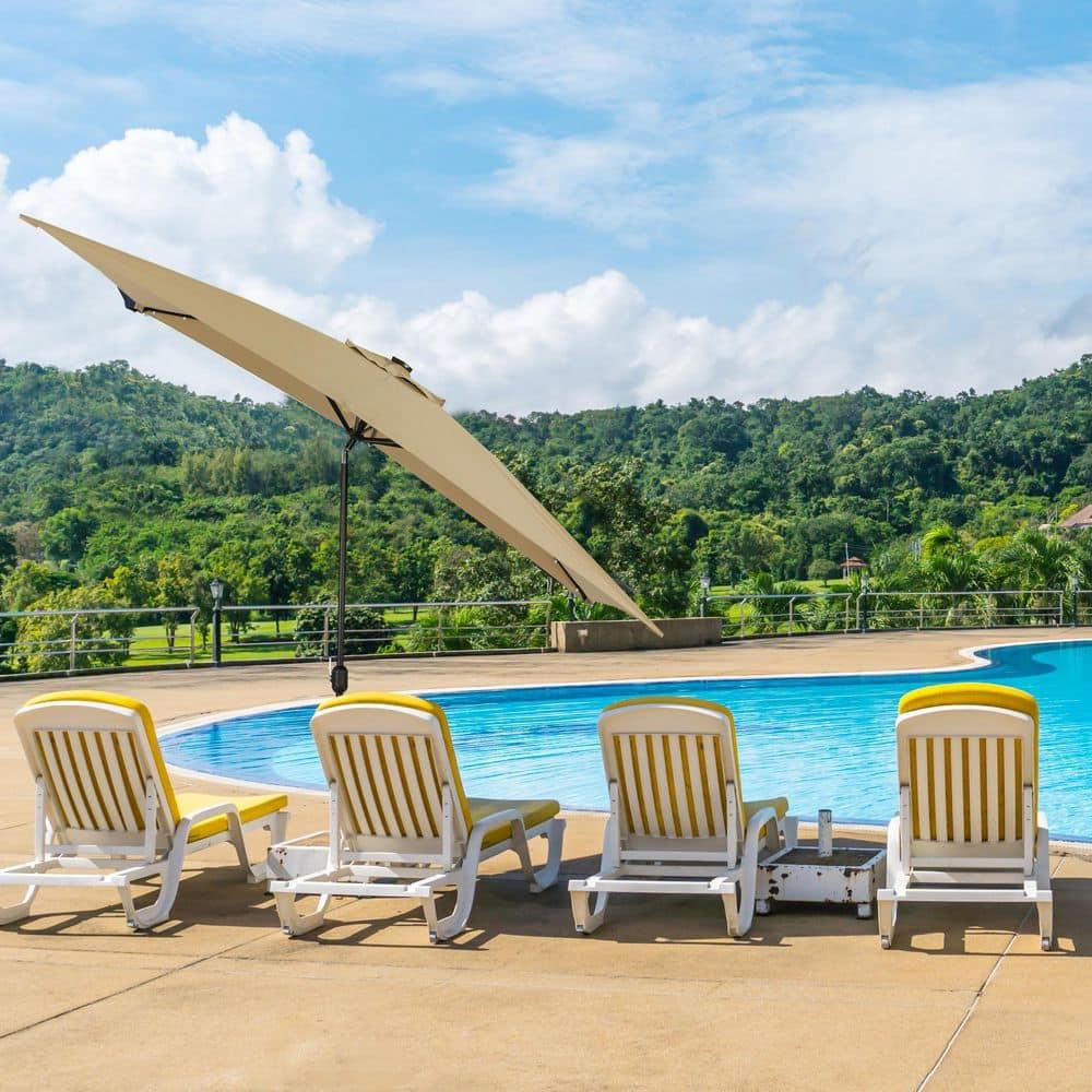 10' x 6.5' Rectangular Nassau Market Patio Umbrella with LED Bulb Lights Champagne - Island Umbrella: Solar-Powered, Weather-Resistant