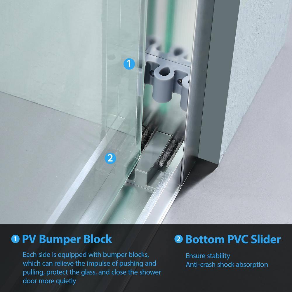 COUOKO 48" W X 76"H Semi-Frameless Shower Door Bypass Sliding Shower Enclosure, Brushed Nickel RD-CUK6A22-48SS