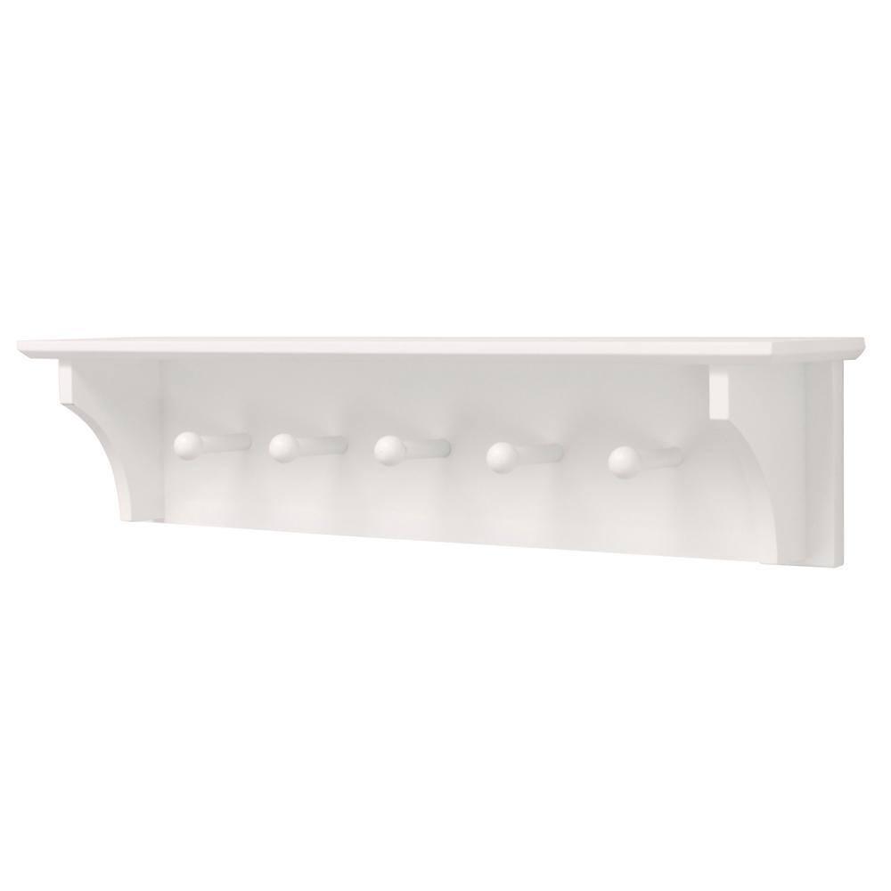 White MDF Floating Wall Shelf with 5 Pegs