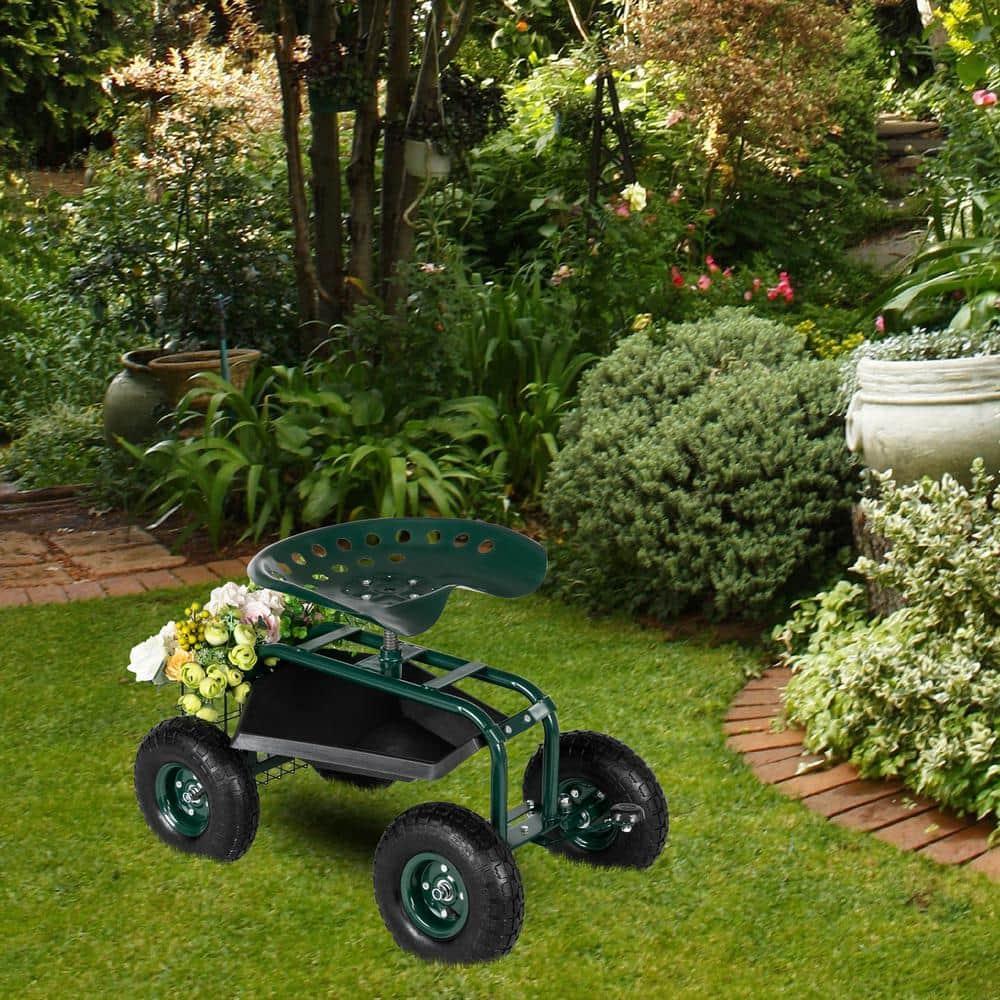 Spaco 4-Wheel Rolling Garden Cart Work Seat, Wagons Carts, Carts with Wheels, Utility Cart
