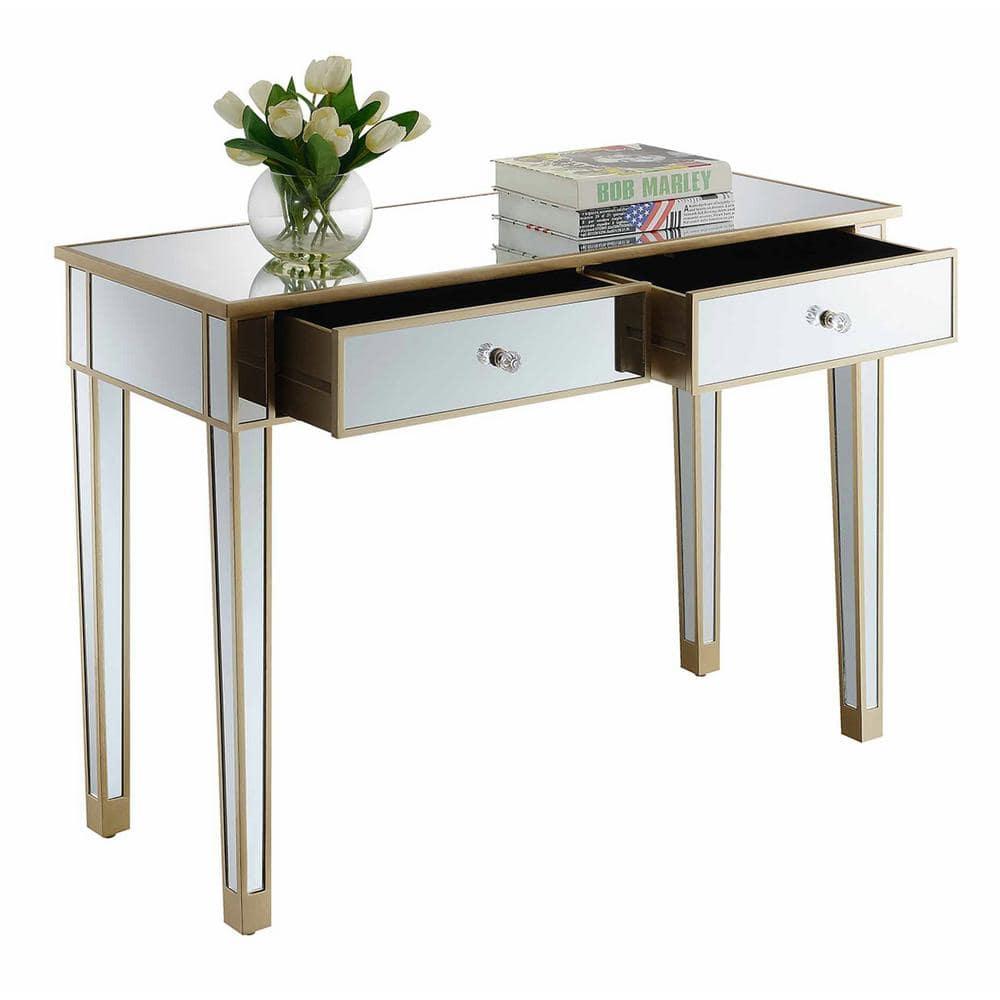 Convenience Concepts Gold Coast Mirrored 2 Drawer Desk, Console, Vanity, Champagne/Mirror