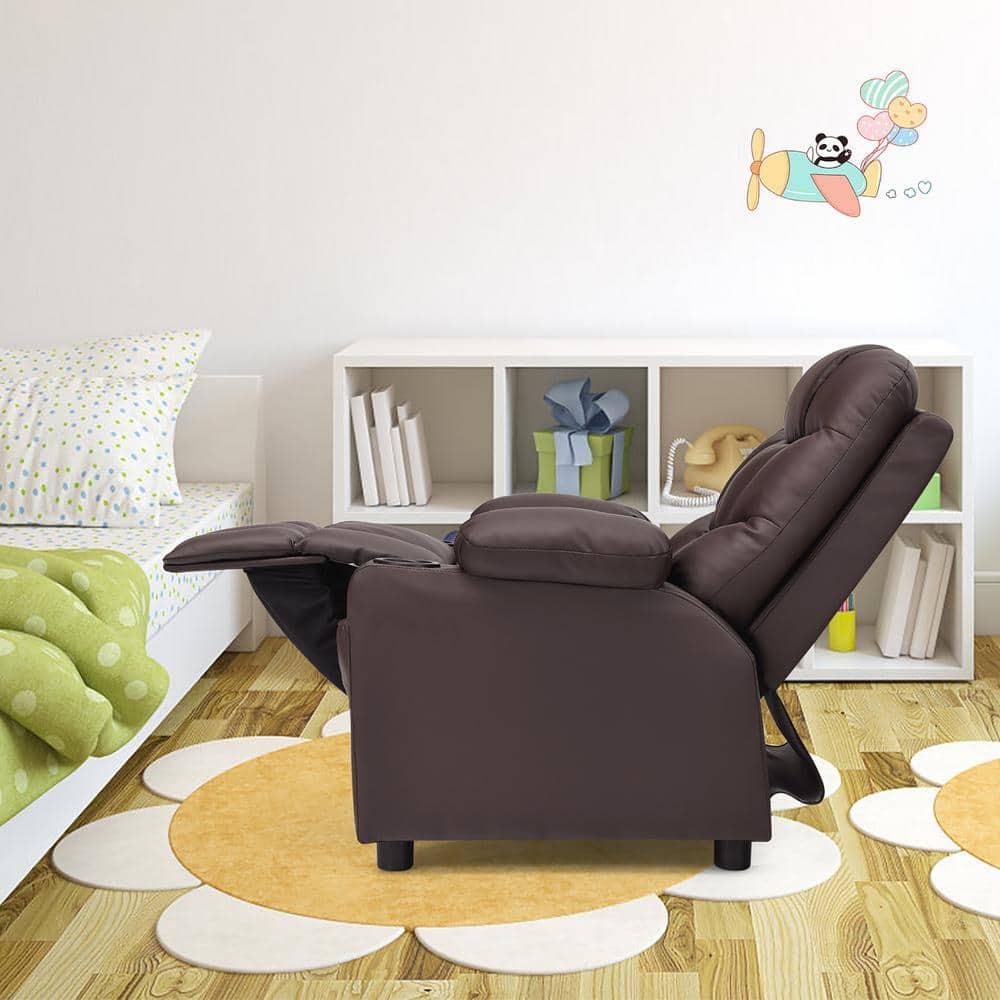 YYAo Recliner Chair,Toddler Reading Couch,Kids Recliner Chair with Cup Holder and Footrest for Children-Brown