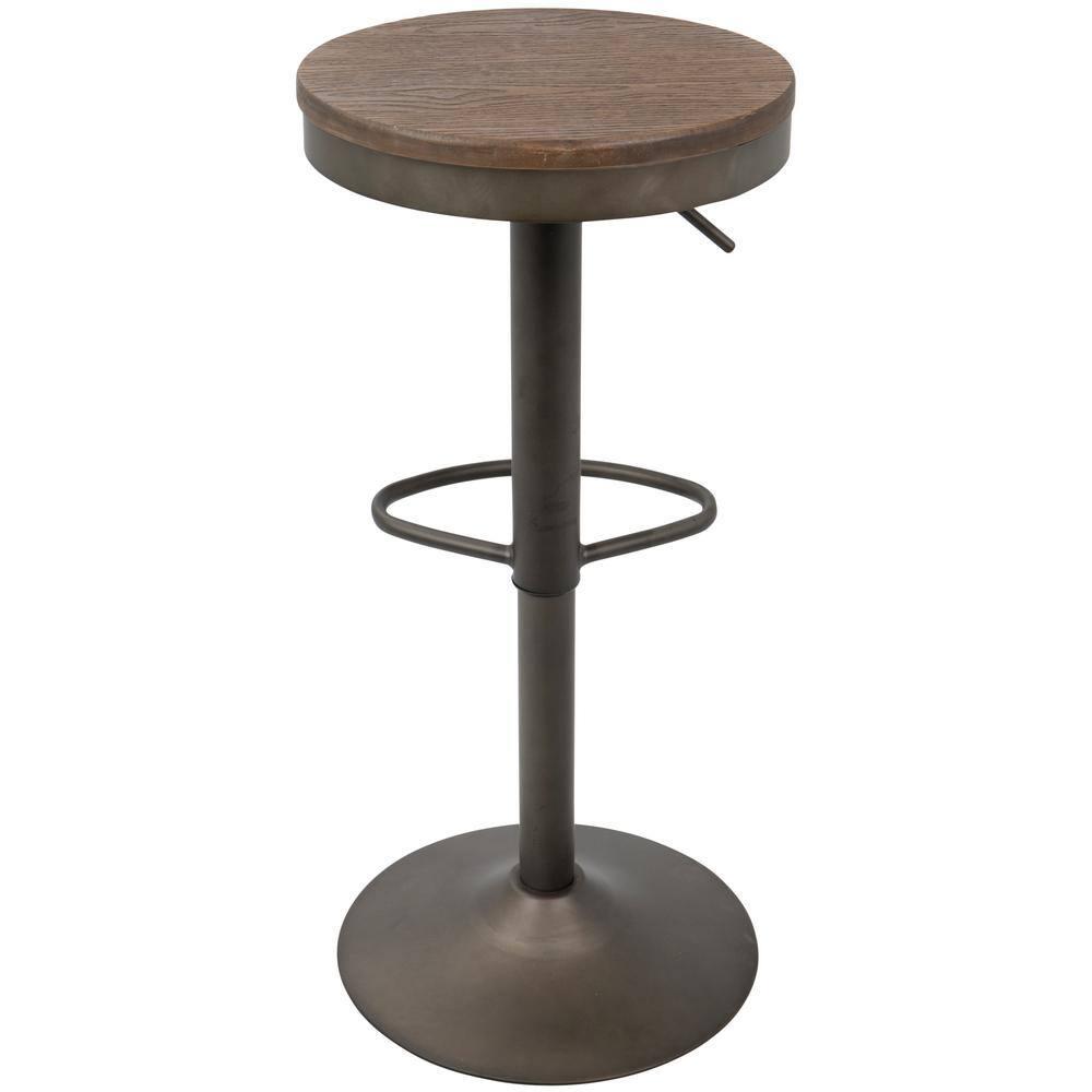 Set of 2 Dakota Adjustable Industrial Barstools Antiqued Wood - Lumisource: Metal Frame, 22.75" to 30.75" Height Range
