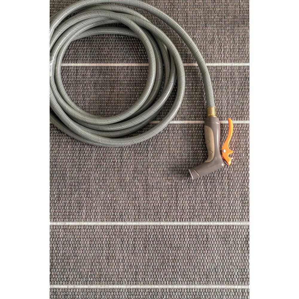 Nuloom Alaina Striped 4x6 Indoor/Outdoor Area Rug for Living Room Patio Deck Front Porch Kitchen, Dark Grey/Ivory