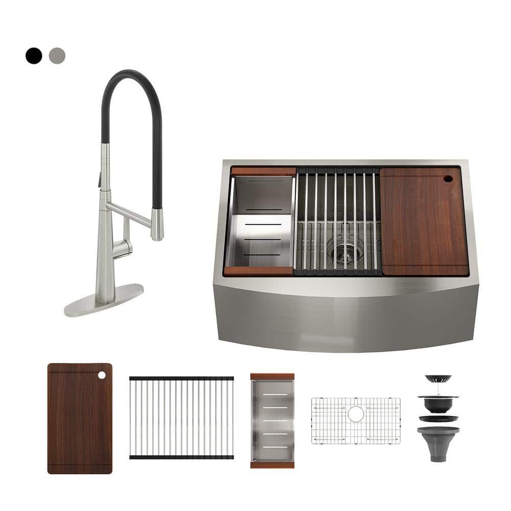30" L x 22" W Apron Farmhouse Kitchen Sink with Faucet Included