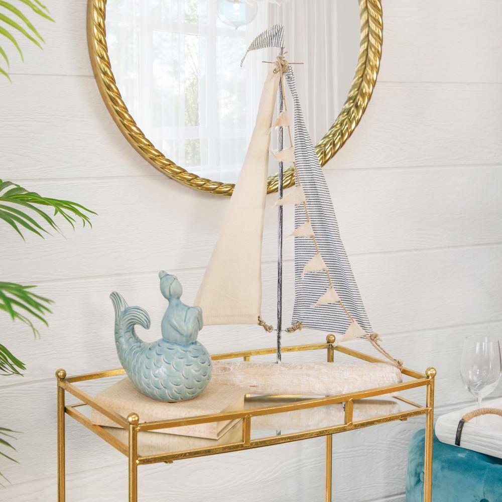 Sagebrook Home Iron 25" Sailboat With  Cloth Sails, Multi, Rectangle, Metal, Coastal, 17"L X 5"W X 25"H, Solid Color