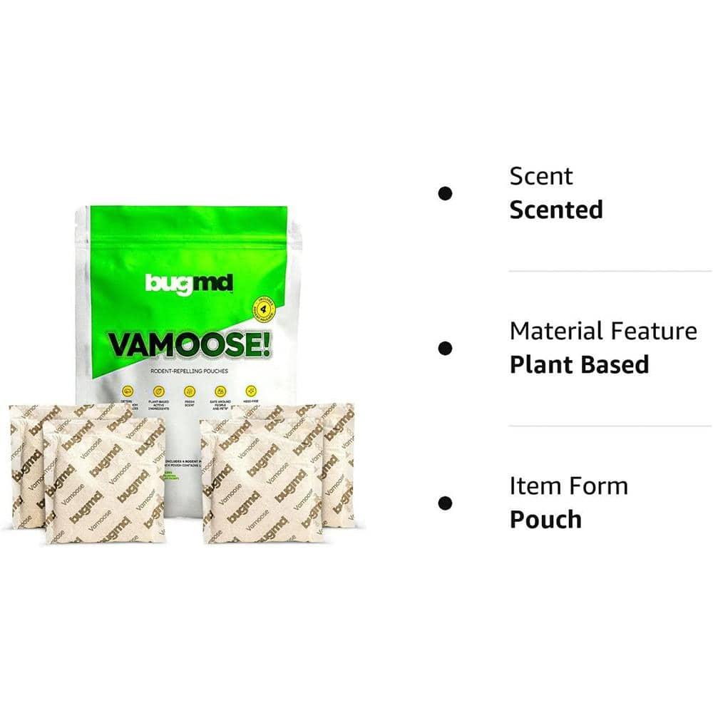BugMD Vamoose - Rodent Repellent Pouches (1 Pack, 4 Pouches), Plant-Powered Rat Repellent, Rodent Defense Mice Repellent, Rat Repellent, Mouse Deterrent Indoor