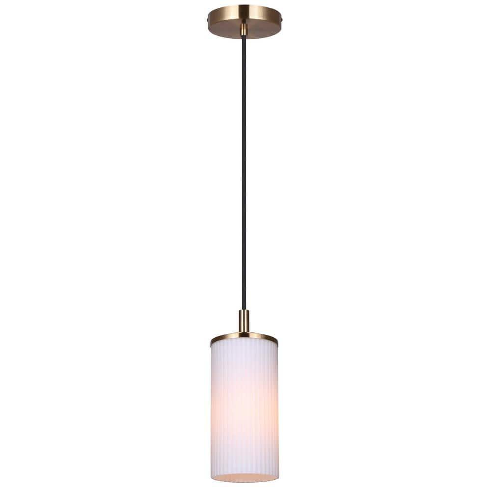 KINSLEA 1-Light Cord Pendant, Gold Finish, Frosted Ribbed Shade, Adjustable Height, Modern Minimalist Hanging Light for Kitchen Island & Dining Room