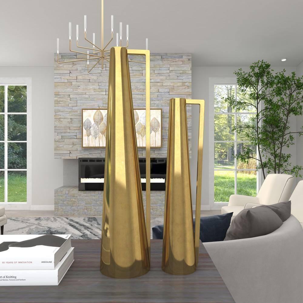 Olivia & May Set of 2 Modern Tapered Iron Pitcher Vases Gold: Luxury Glam Decor, Amphora Style, Tabletop Display