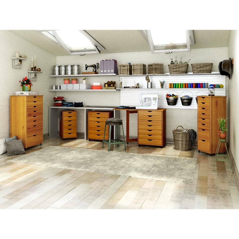 Adeptus Original Roll Cart, Solid Wood, 6+2 Drawer Narrow Roll Cart, Med Pine