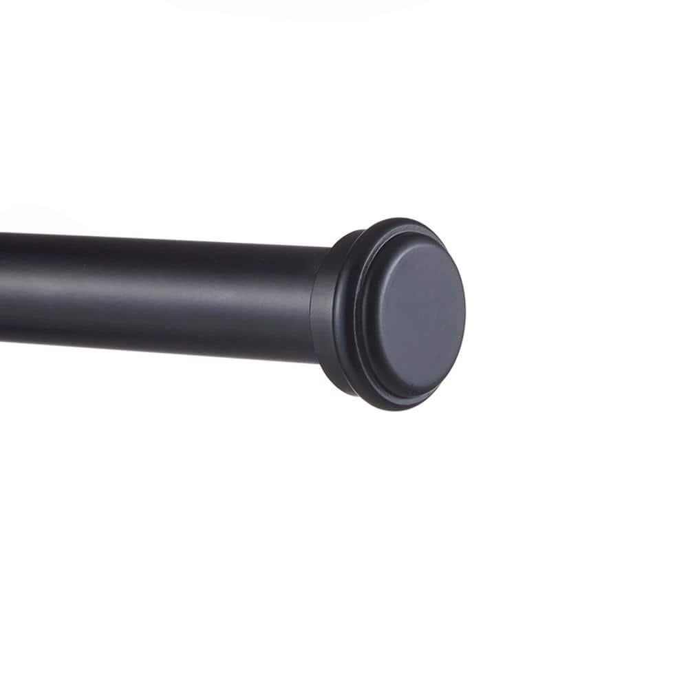 EXCLUSIVE HOME Topper 1" Curtain Rod and Coordinating Finial Set, Matte Black, Adjustable 66"-120"